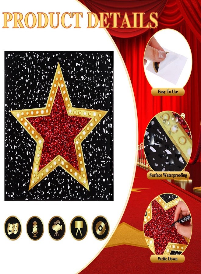 Beupy 70Pcs Star Sticker Set Large Glitter Movie Stickers for Floor Wall Decor, Movie Night Red Carpet Oscar Hollywood Party Decoration, with 6 Markers - Image 4